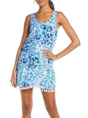 Lilly Pulitzer Jarrett Blue Floral Print Tassel Hem Sleeveless Romper M